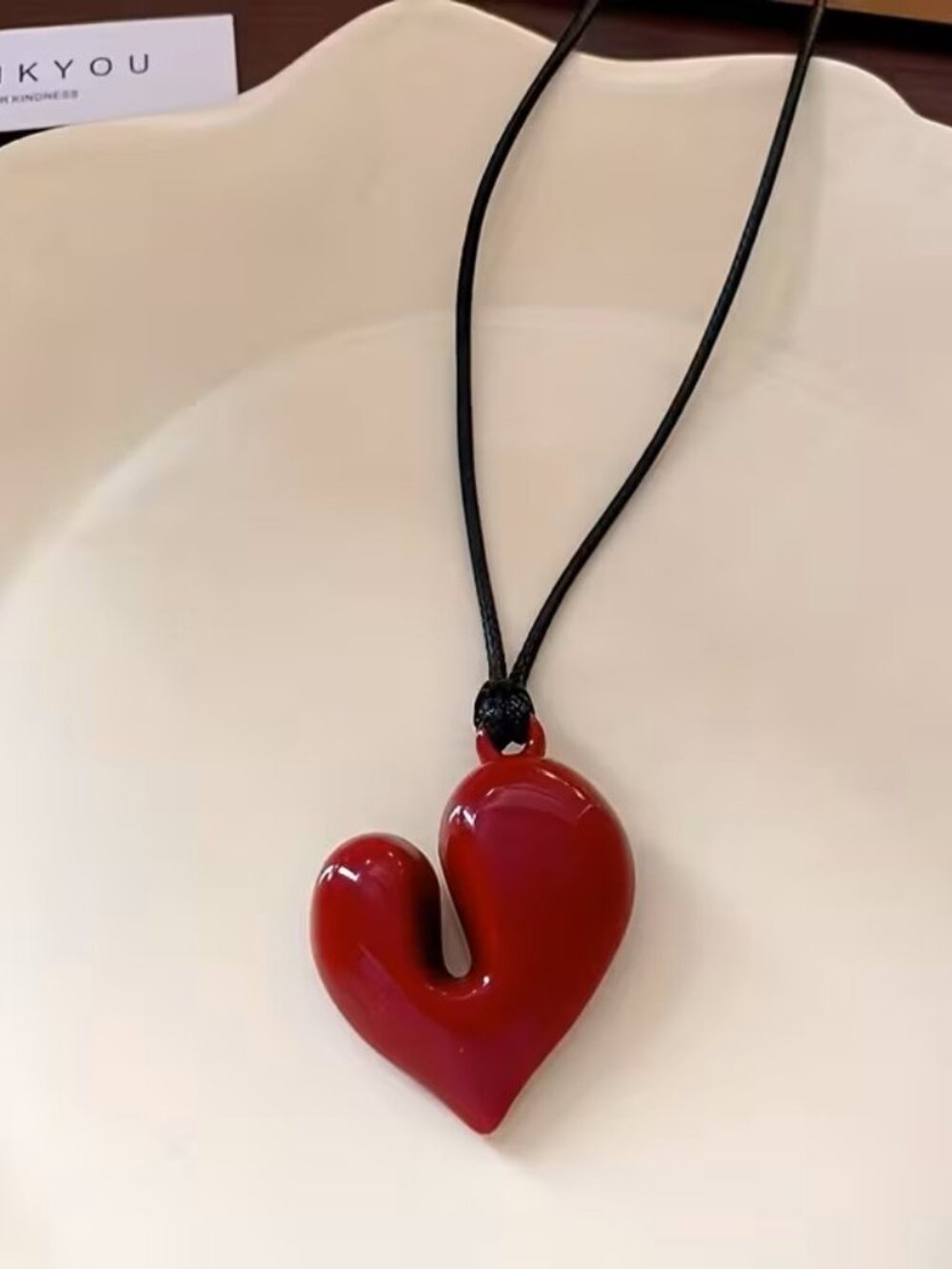 Boho Funky Asymmetrical Heart Shaped Black Rope Cord Long Necklace Z1